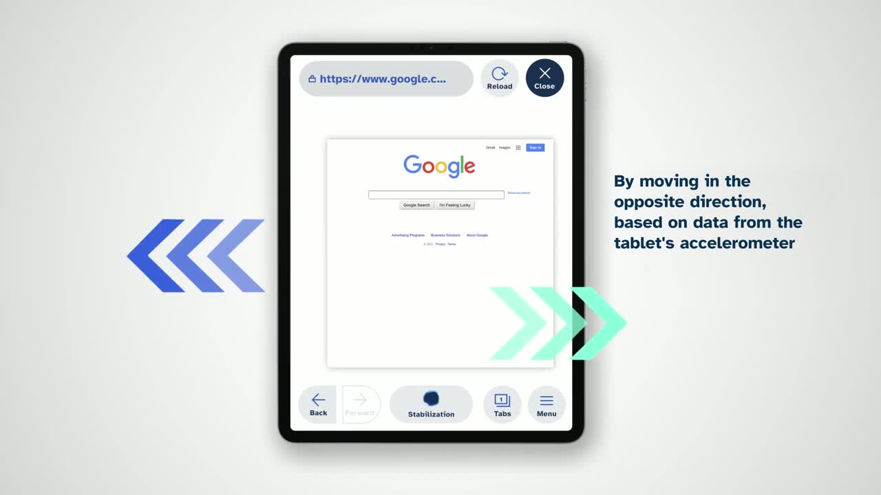Staybl accessible mobile interface demonstrating motion stabilization